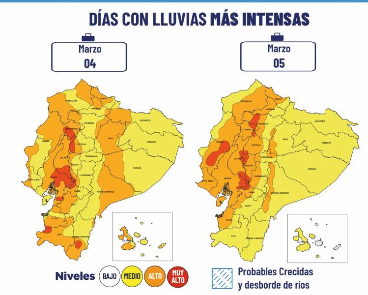 Días con lluvias más intensas en Ecuador.