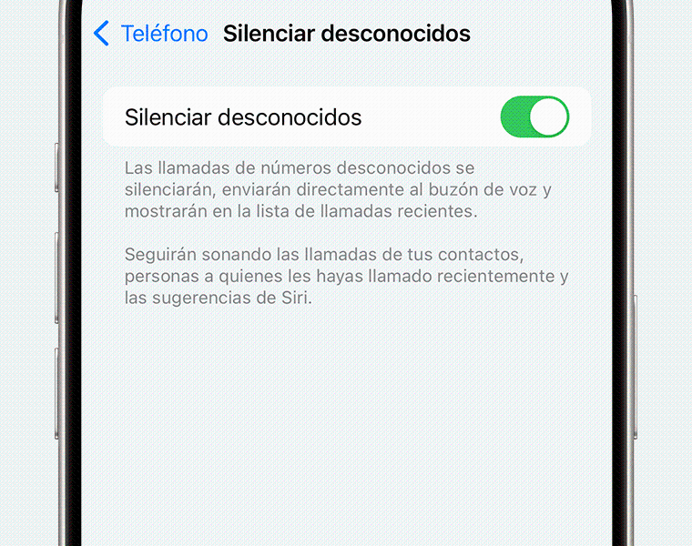 Opción de silenciar llamadas en un iPhone.