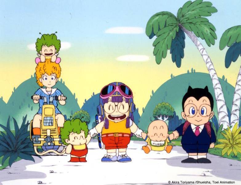 En el centro, Arale, la protagonista del manga Dr. Slump.