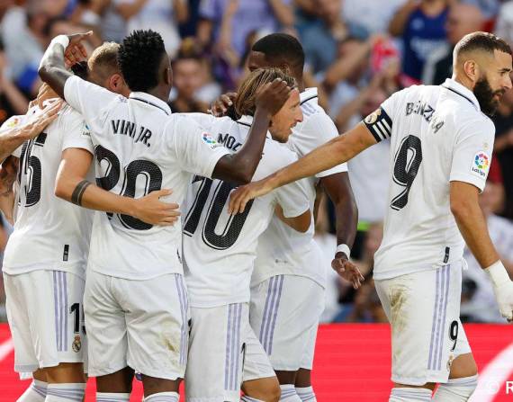 El Real Madrid celebrando uno de sus goles.