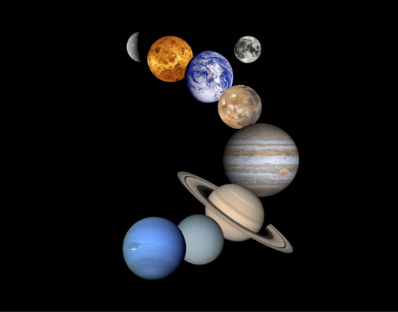 Desde la Tierra, Júpiter, Marte y Saturno se vieron alineados con la Luna.
