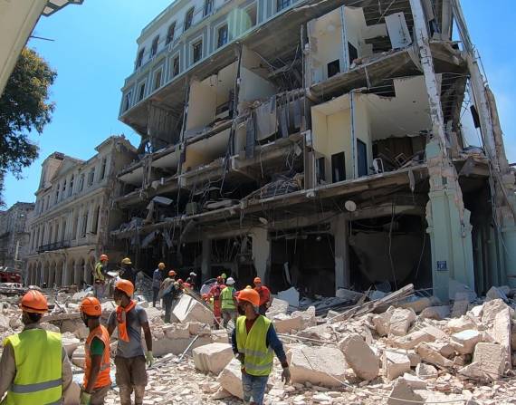 La explosión se produjo sobre las 10.50 de la mañana y provocó el derrumbe de parte de la fachada del hotel Saratoga.