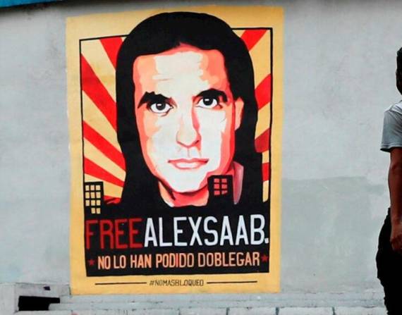Cartel de apoyo al empresario colombo-venezolano Alex Saab, en Caracas (Venezuela). 17 de octubre de 2021 - Foto: EFE