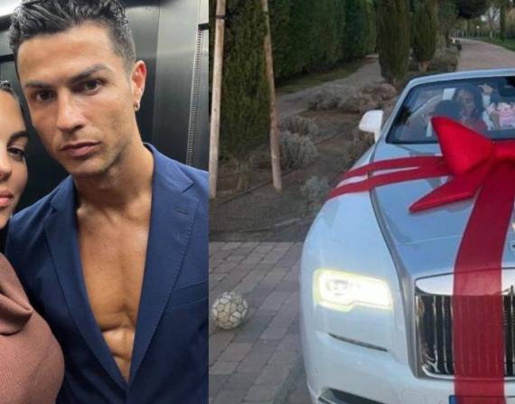 Georgina Rodríguez junto a Cristiano Ronaldo y su nuevo Rolls Royce.