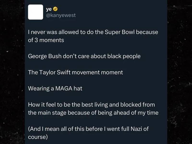 La publicación inicial de West en su cuenta de X