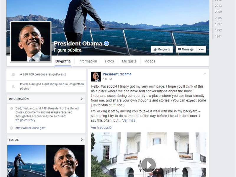 Obama lanza su página en Facebook con mensaje sobre cambio climático