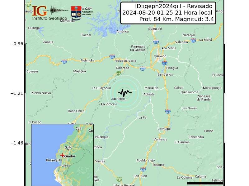 Imagen del reporte del sismo de esta madrugada en Mocache, Los Ríos.