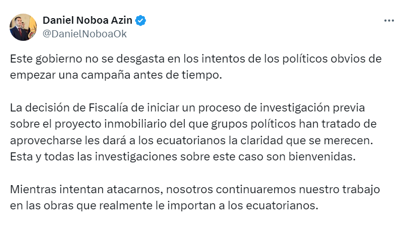 Respuesta de Daniel Noboa ante la polémica en Olón.