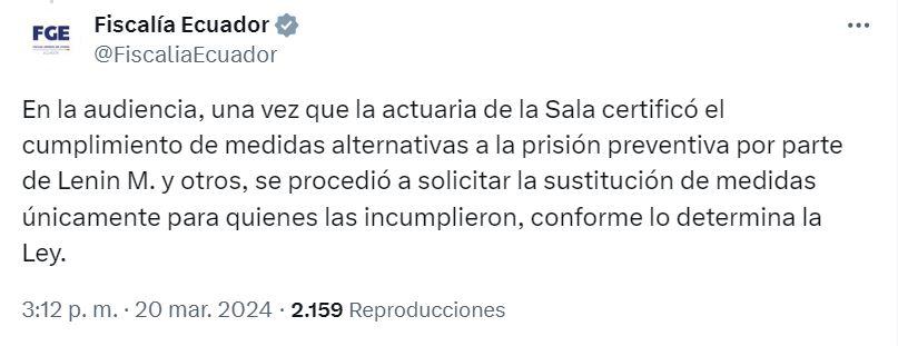 Mensaje de Fiscalía