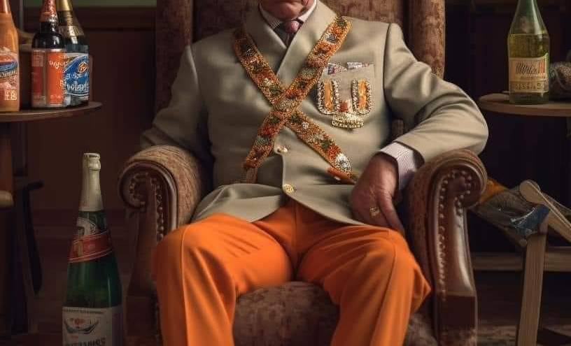 El rey Carlos III luego de finalizado el After Party y con una evidente resaca.