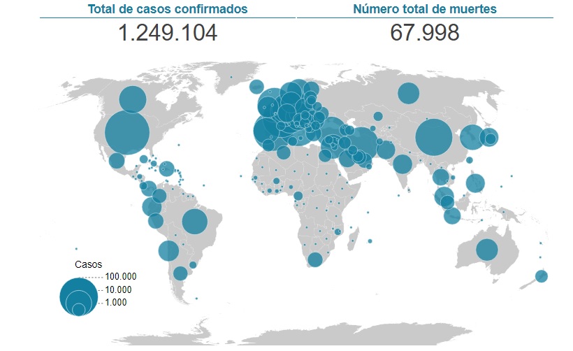 El mapa que muestra el número de infectados y muertos en el mundo por el COVID-19