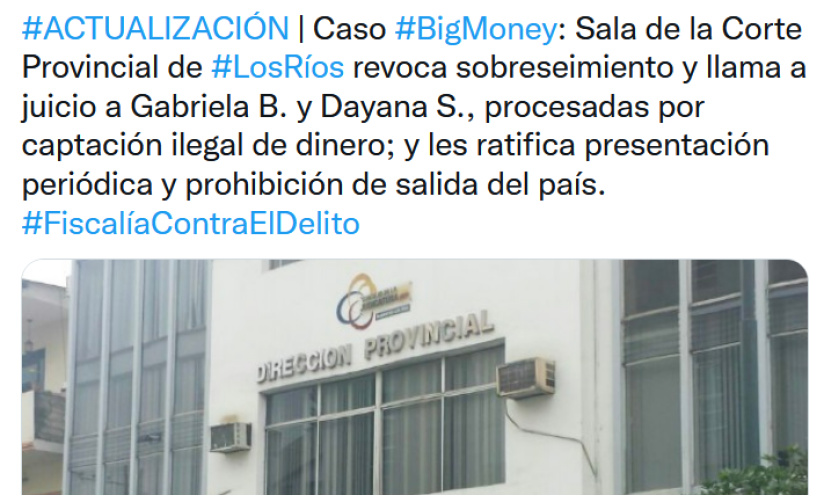En junio de 2021, Big Money logró que más de 5.000 personas, la mayoría de Los Ríos, invirtieran recursos económicos con la esperanza de obtener ganancias con el 90 % de interés.