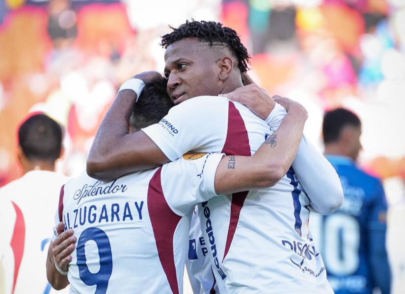 Michael Estrada celebra un gol con Liga de Quito contra Universidad Católica por la última fecha del primer hexagonal de la LigaPro