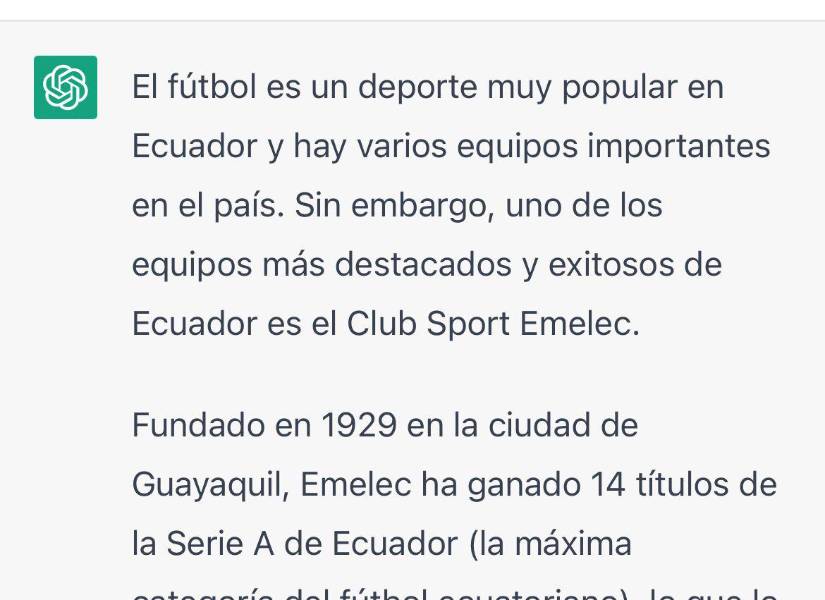 Ecuavisa.com le consultó a esta herramienta sobre cuál es el equipo más importante del fútbol ecuatoriano.
