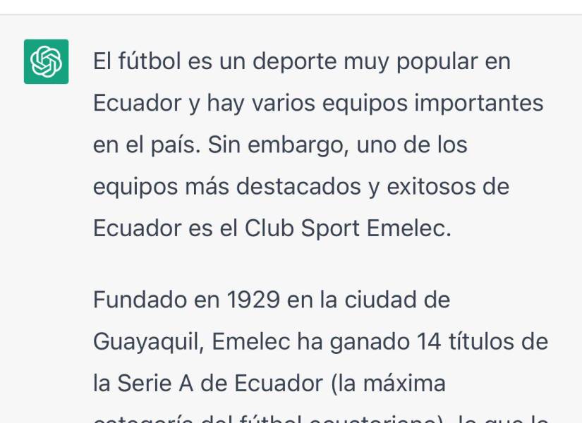 Ecuavisa.com le consultó a esta herramienta sobre cuál es el equipo más importante del fútbol ecuatoriano.