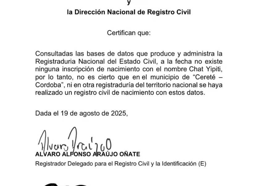 Certificado de no existencia del Nombre Chat Yipiti.