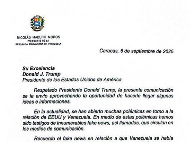 Primera carilla de la carta de Maduro a Trump