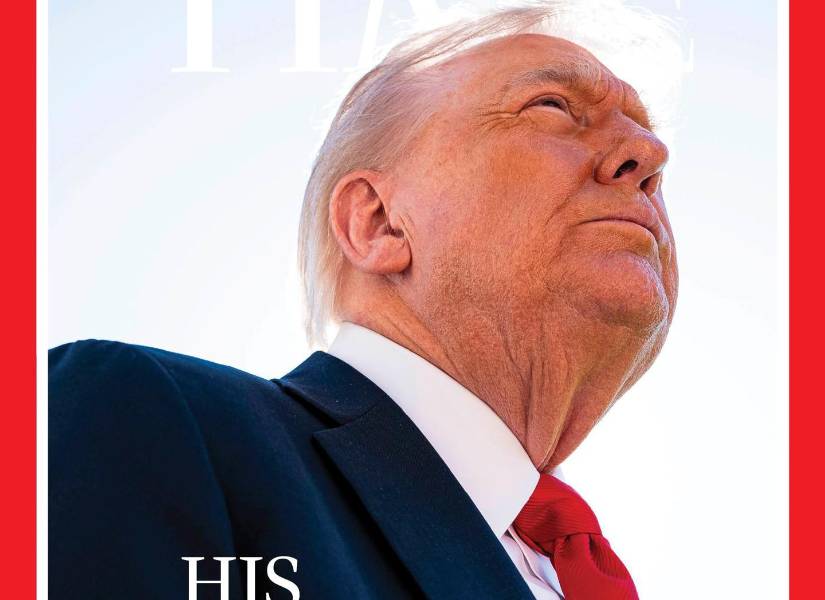 Fotografía divulgada por la revista Time en su cuenta oficial de la red social X donde aparece su última portada con la foto del presidente de Estados Unidos, Donald Trump, y los títulos 'Su triunfo', 'El líder que Israel necesitaba', y 'Cómo sana Gaza'.