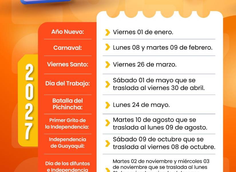 Calendario de turismo de 2027.