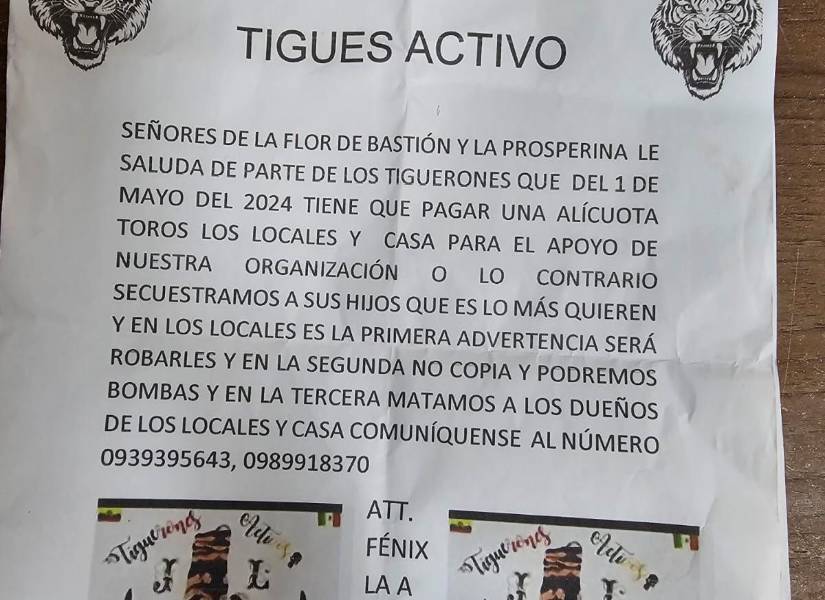 Imagen de un folleto usado por una agrupación criminal en Flor de Bastión.