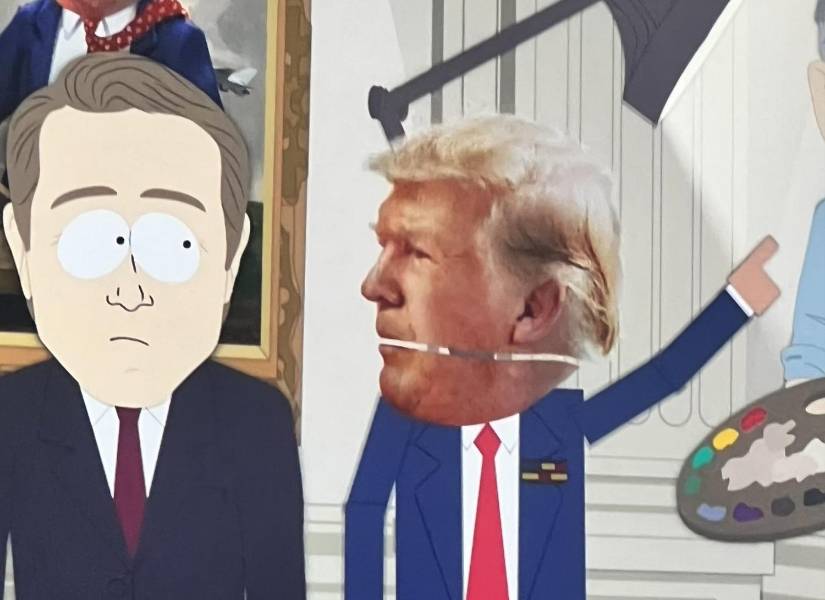 Donald Trump aparece con su rostro real, pero al estilo de los canadienses de South Park.