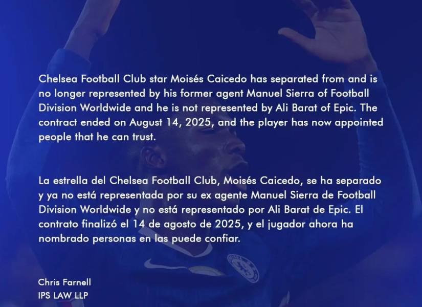 El comunicado oficial de Moisés Caicedo por su fin de contrato con Manuel Sierra.