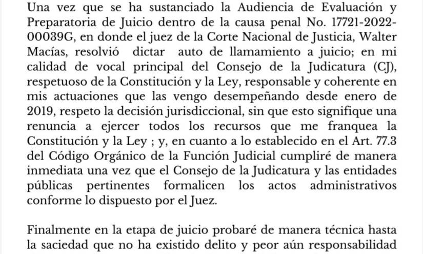 Comunicado de Juan José Morillo.
