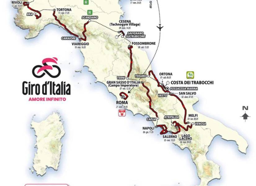 Mapa de la ruta de Giro de Italia