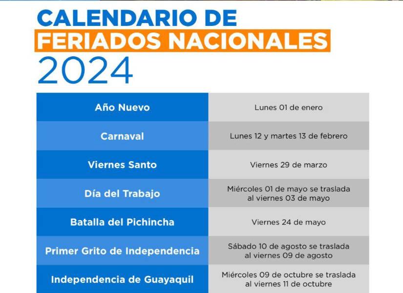 Calendario de feriados 2024.