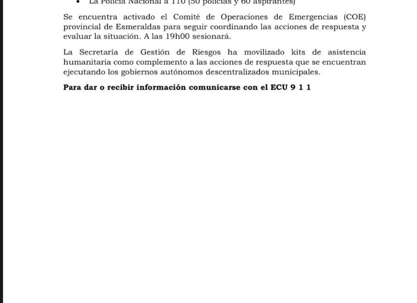 Comunicado Secretaría de Gestión de Riesgos