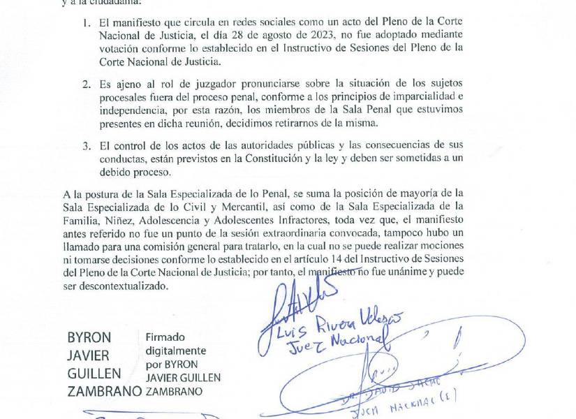 Documento firmado por jueces nacionales, rechazando la postura difundida por la CNJ.
