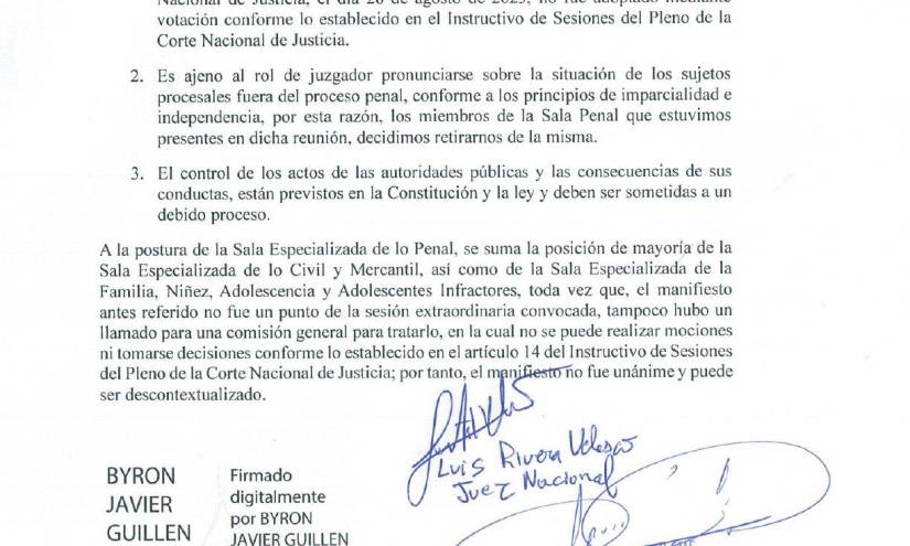 Documento firmado por jueces nacionales, rechazando la postura difundida por la CNJ.