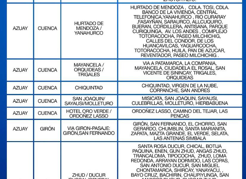 Apagones en Ecuador: estos son los horarios para Azuay, Cañar y Morona Santiago el 6 de noviembre