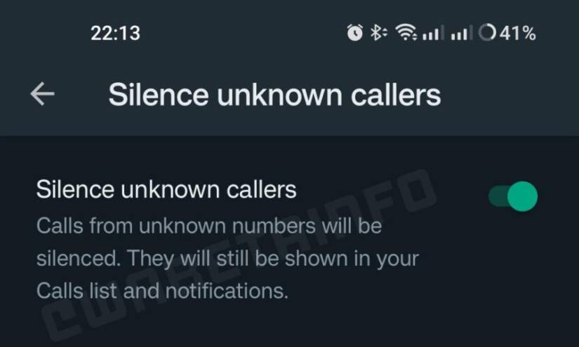 Captura de la pantalla de la función que permitirá silenciar llamadas de números desconocidos.