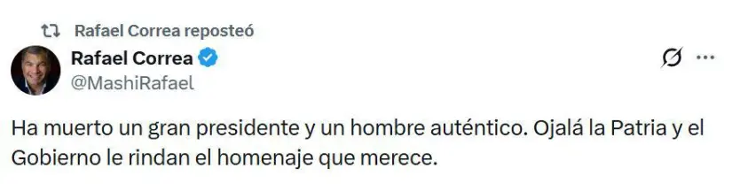 Publicación de Rafael Correa sobre Rodrigo Borja.