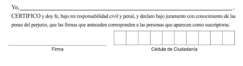 Declaración que debían suscribir quienes ingresaban las firmas
