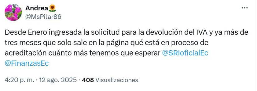 Una de las quejas en redes sociales.
