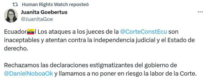 Publicación de Juanita Goebertus.