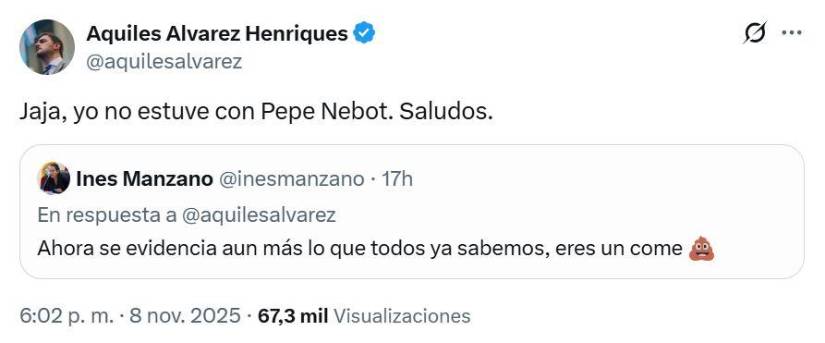 Publicación de Aquiles Álvarez en X.