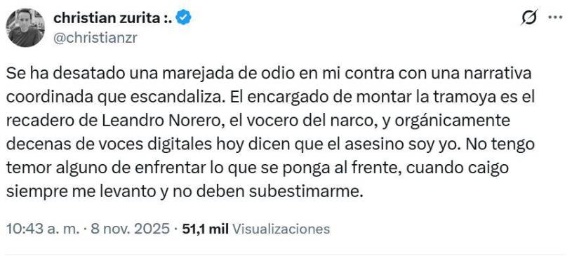 Publicación en X de Christian Zurita
