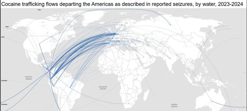 Informe de la Oficina de las Naciones Unidas contra la Droga y el Delito revela los países donde ha llegado la cocaína enviada desde Ecuador.