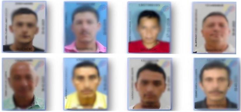 Imagen de los ocho integrantes de Los Choneros que capturó la Policía Nacional en El Carmen, Manabí.