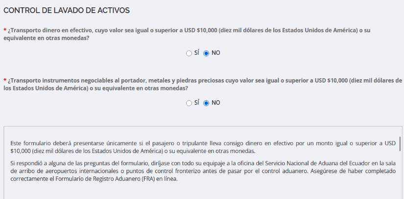 Captura de pantalla de un extracto del FRA.