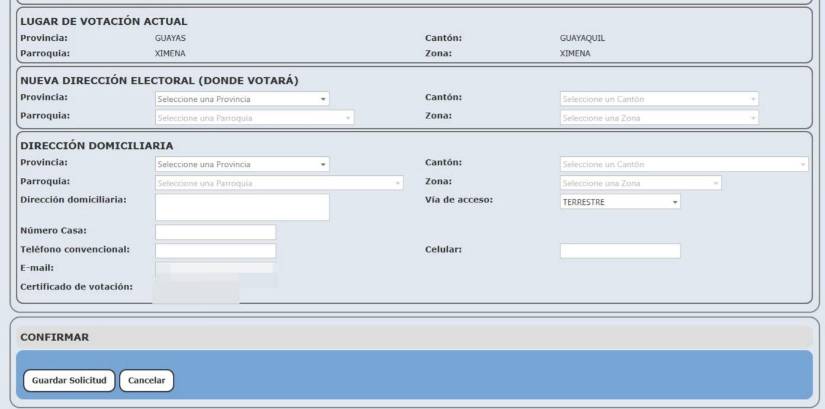 Foto del formulario del Consejo Nacional Electoral (CNE) de cambio de domicilio electoral.