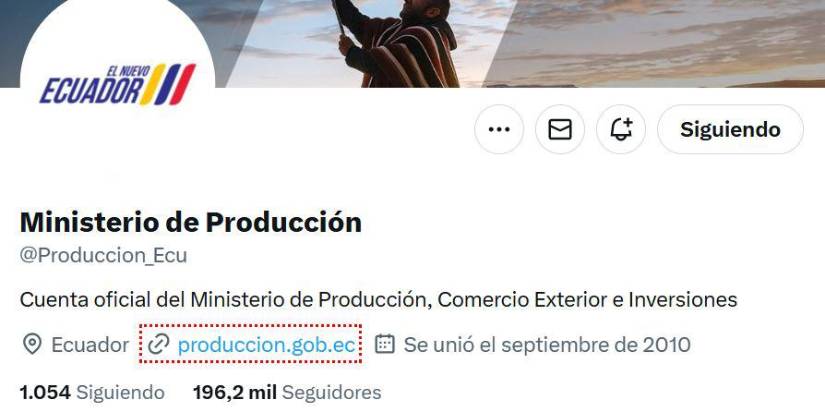 Cuenta de X del Ministerio de Producción, Comercio Exterior e Inversiones