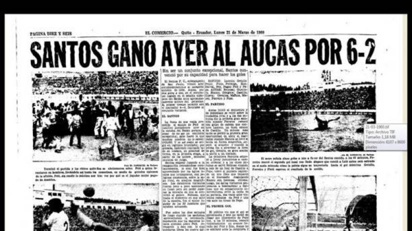 Portada de El Comercio que registró la goleada del Santos de Pelé al Aucas