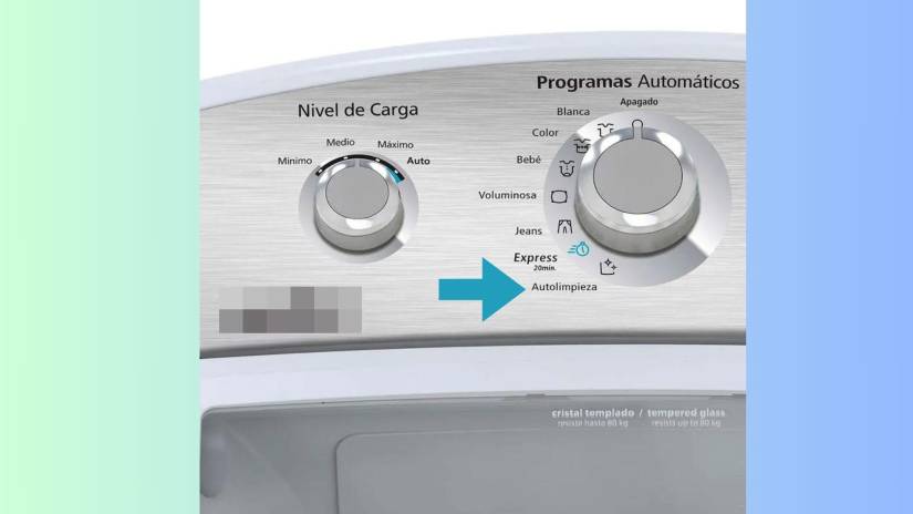 Imagen referencial de botón de autolimpieza en una lavadora.