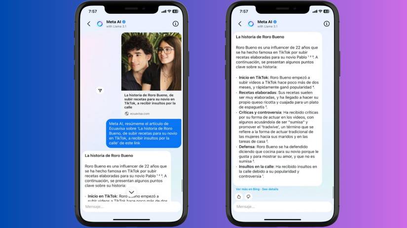 Imagen referencial de función de resumen en Meta AI.