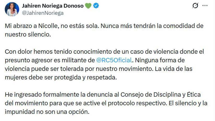 Publicación de la asambleísta Jahiren Noriega.