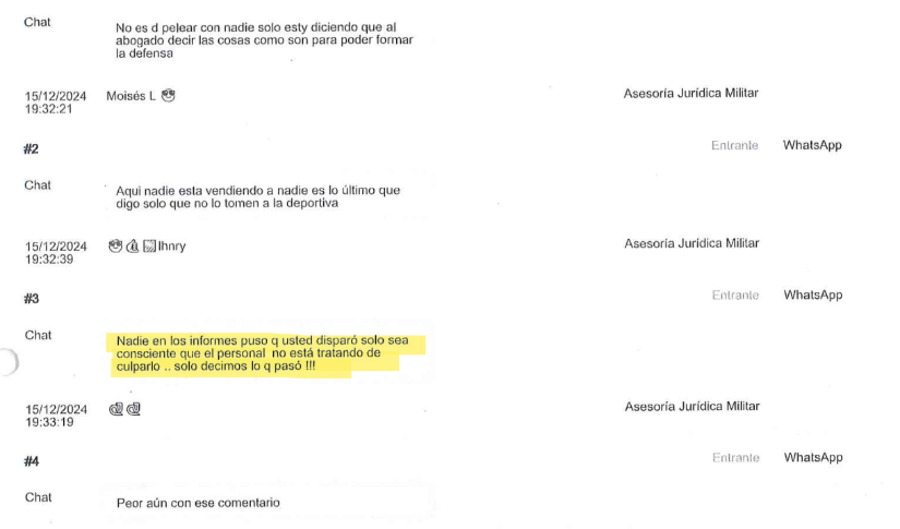 Durante la instrucción fiscal, se analizaron conversaciones halladas en los teléfonos de los militares de la FAE relacionado al caso Las Malvinas.